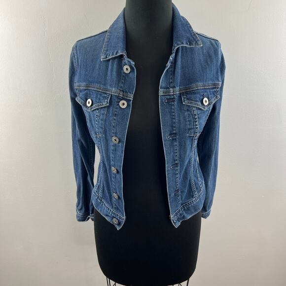 AG JEANS Blue Medium Wash Cotton Blend The Robyn Slim Denim Jean Jacket Size XS - Picture 3 of 11